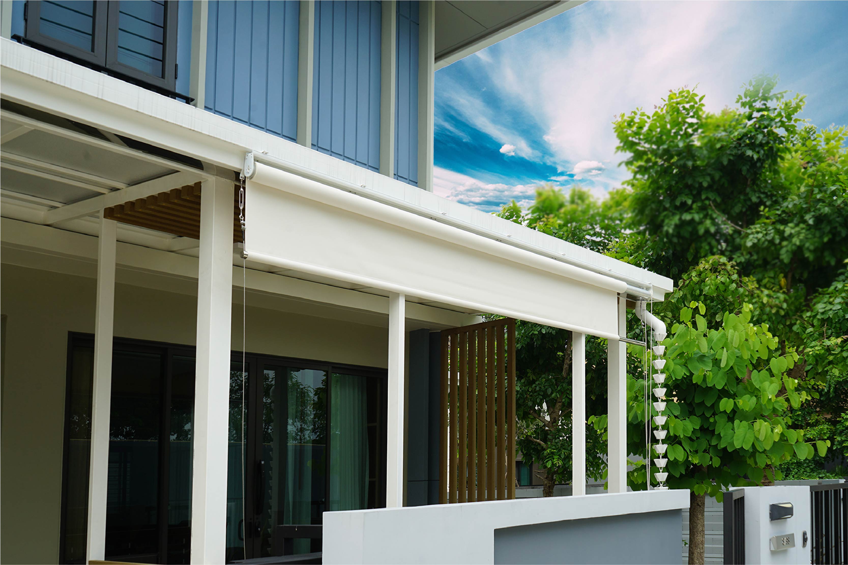 ม่านม้วนOutdoor ม่านม้วน ระบบโซ่ดึง หมู่บ้านบุราสิริ พระราม2